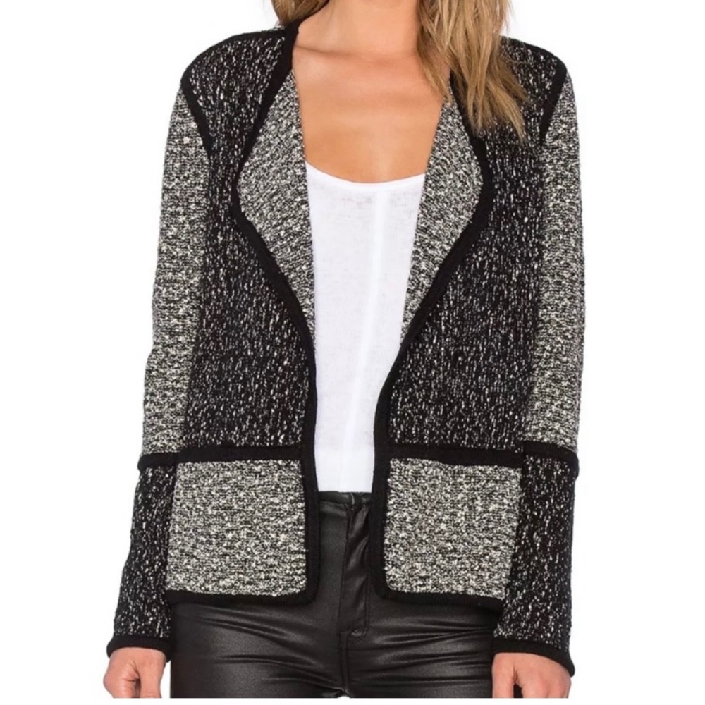 VINCE Color Blocked Melange Boucle Open Cardigan Sweater Jacket